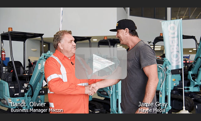 Image Brandt From Mikcon Civil Contractor With Jamie Gray From Mayne Media At Sydney Trucks &Amp; Machinery 2 - Kobelco Excavators