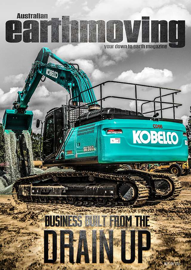 Image On The Front Cover Of Australian Earthmoving Magazine 1 - Kobelco Excavators